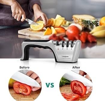 NEW SALE | Sharpener, 4 in 1 Kitchen Knife Sharpening 4 Stage Manual Knife Sharperener Tool with Cut Protection Gloves for Sharpening Kitchen Knives, Scissors