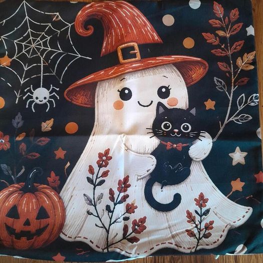 Halloween ghost and cat cushion cover