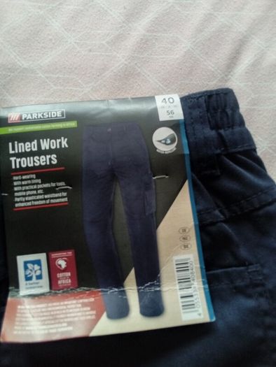 mens work trousers fully lined and water repellent outer. Size w 40 leg 31