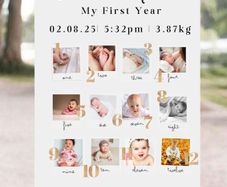 Baby's first year photo board birthday board A3, A2, A1, A0