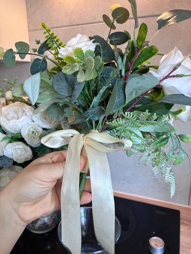 wedding flowers bride and 1 bridesmaid faux flowers