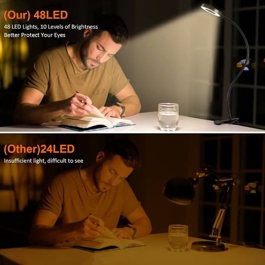 SALE |  USB LED Desk Lamp Clip On Light, Clip on Reading Light 48 LED 3 Light Mode 10 Dimmable Brightness, 360 Dwgree Flexible Gooseneck Clip Lamp for Reading Studying Headboard Bedroom Lighting