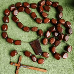 Vintage (extremely long) Wood Wall Rosary 65 inch Oversized Beads Mid Century Religious Decor Rosary