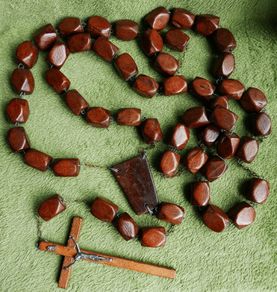 Vintage (extremely long) Wood Wall Rosary 65 inch Oversized Beads Mid Century Religious Decor Rosary