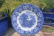 Lovely Vintage Blue and White 7.75 Inch Luncheon Plate By Enoch Wedgwood (Tunstall) Ltd, in the Lovely Cottagecore Style Woodland Pattern, Some Crazing