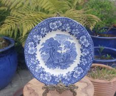 Lovely Vintage Blue and White 7.75 Inch Luncheon Plate By Enoch Wedgwood (Tunstall) Ltd, in the Lovely Cottagecore Style Woodland Pattern, Some Crazing