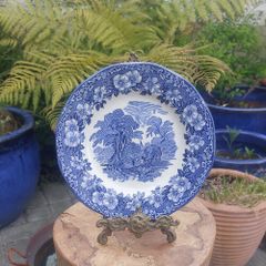 Lovely Vintage Blue and White 7.75 Inch Luncheon Plate By Enoch Wedgwood (Tunstall) Ltd, in the Lovely Cottagecore Style Woodland Pattern, Some Crazing