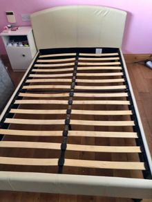 Very Sturdy Cream Leather 4Ft Small Double Bed Frame - Can Deliver