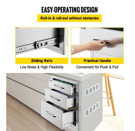BRAND NEW Stainless Steel Outdoor Kitchen Drawer With Handle Triple Layer