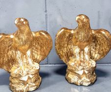 2 signed decorative large gilded eagle statues