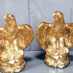 2 signed decorative large gilded eagle statues