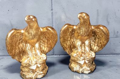 2 signed decorative large gilded eagle statues