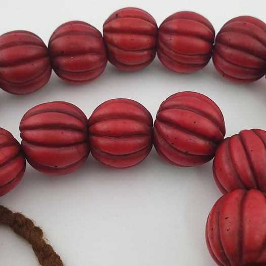 Antique African Red Melon Shape Big Glass Beads Necklace Strand
