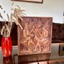 Vintage Hand Carved Deep Relief Large Wooden Wall Art Panel Tribal Village Scene Story Board Image 2