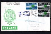1965 Ireland Centenary International Telecommunications Union Commemorative Stamp Illustrated First Day Cover (FDC) with Sraid San Aindrias (Saint Andrew Street Dublin) steele cancel with Dublin 1005 registered label