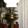 Vintage 1800s Oil Lamp Converted To Electric Oil Gwtw Table Lamp With Milk Glass Shade H-22" Image 4