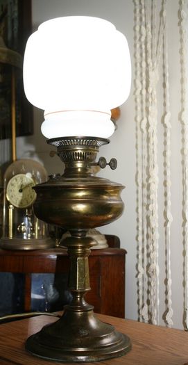 Vintage 1800s Oil Lamp Converted To Electric Oil Gwtw Table Lamp With Milk Glass Shade H-22"