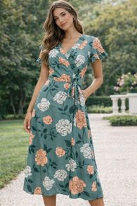 Beautiful Ladies Floral Wrap Dress: Size 10