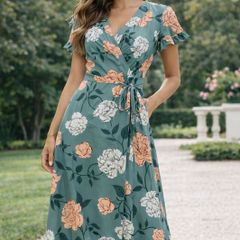 Beautiful Ladies Floral Wrap Dress: Size 10
