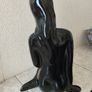 Vintage statue of a seated woman, nude figure, ceramic, glossy black. Image 6
