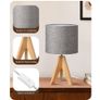 EDISHINE 36cm Wood Bedside Table Lamp, Tripod Desk Lamp with Beige Linen Lampshade Image 4