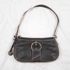 Tula Leather Black Shoulder Baguette Bag with Buckle