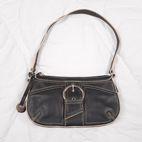 Tula Leather Black Shoulder Baguette Bag with Buckle