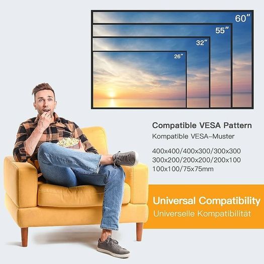 FREE P&P TV Wall Bracket for 26-60 inch TVs up to 52kg, Sturdy Tilt TV Bracket with VESA 75x75-400x400mm, 55 Inch Slim Wall Mount with Safe Pull Strings