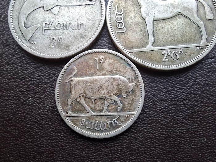 1928 Irish Free State. Set of 3 Silver Coins: Half Crown&Florin&Shilling