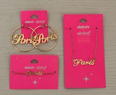 Claires X Sliving by Paris Hilton Paris Themed Gold Earrings, Necklace and Bracelet