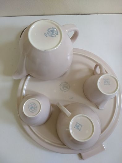 Fabulous Very Rare Vintage MCM Poole Pottery Twintone Tea for One Bachelor Set with Matching Tray All in Colourway C54, Sepia and Mushroom, Streamline Shape, Circa 1950s