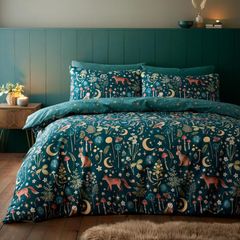 Catherine Lansfield Enchanted Twilight Reversible Double Duvet Cover Set Forest Green - Brand New