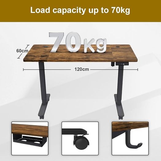 NEW SALE | 120 x 60cm Electric Standing Desk with USB Charging Port (New Sedentary Reminder), Height Adjustable Standing Desk with Cable Tray and Wheels