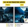 Tripod Projector Screen with Stand 100inch 16:9 4K HD Projection Screen Stand Wrinkle-Free Height Adjustable Portable Screen for Projector Indoor Image 6