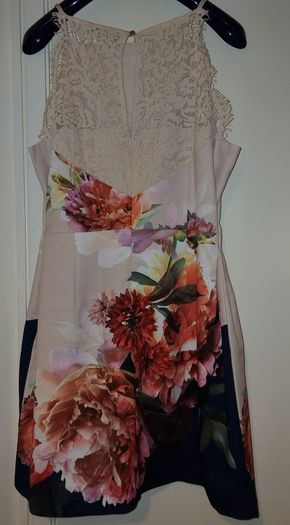 Oasis Lace Back Floral Placement Print Dress S16