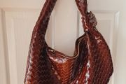 Woven faux leather shoulder bag
