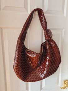 Woven faux leather shoulder bag