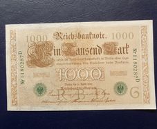 Germany 1910.Scarce "Green Seal",1000 banknote.EF condition.