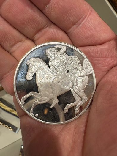2.3oz RARE Modern medal 1976 HORSEMAN Greek 440 BC Greatest Masterpieces 65g 925 Silver art bar round C1896