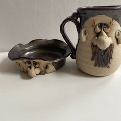 Vintage  Peter Petrie "Ugly man "vintage Muggs Pottery set