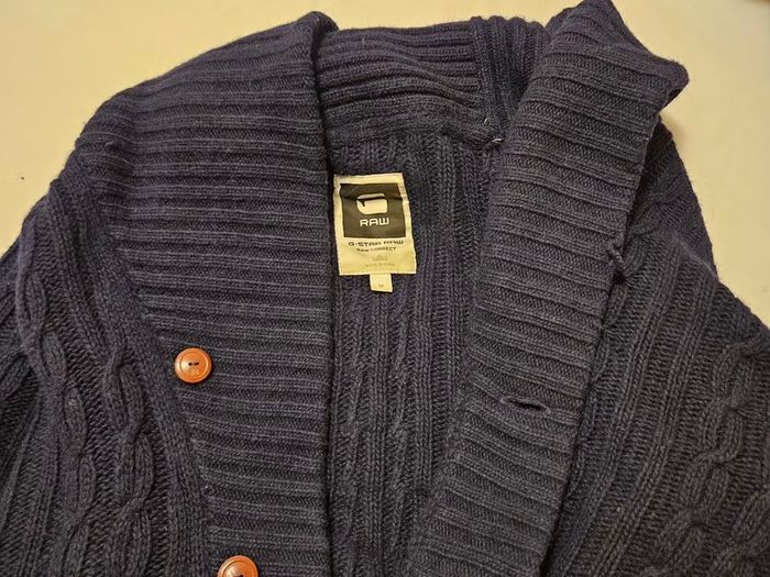 Men's G-Star RAW Cable-Knit Shawl-Collar Cardigan (Dark Navy) - Large/Medium