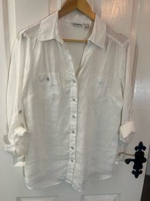 NEW Punt Roma Bright White Linen Shirt / Blouse - Size 12