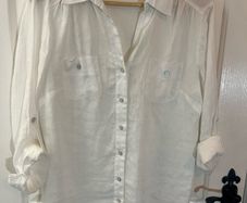 NEW Punt Roma Bright White Linen Shirt / Blouse - Size 12