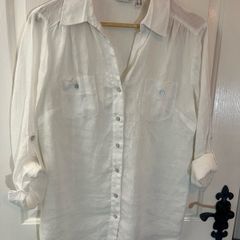 NEW Punt Roma Bright White Linen Shirt / Blouse - Size 12