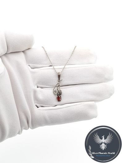 Vintage Sterling Silver Carnelian Flower Necklace