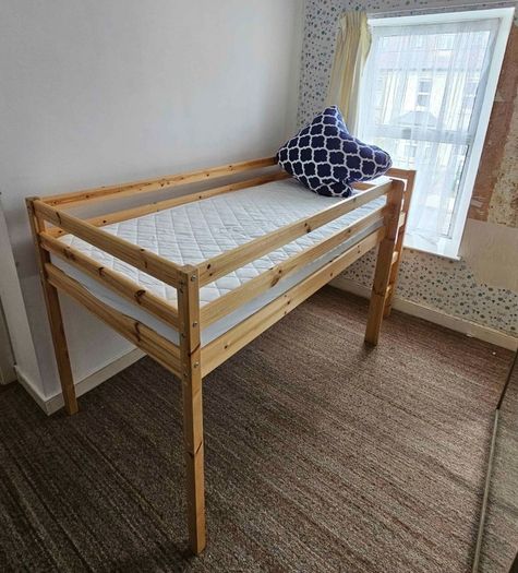As New - Lovely Sturdy Single Wooden Mid Sleeper Bed Frame - Can Deliver