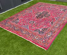 Signed Vintage Oriental Mashad Rug | Hand-Knotted Wool | 254 x 360 cm / 8.3 x 11.8 ft