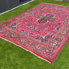 Signed Vintage Oriental Mashad Rug | Hand-Knotted Wool | 254 x 360 cm / 8.3 x 11.8 ft