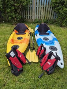 Kayaks - sit on Kayak for 1 person, 2 available, include 2 paddles & 3 Helley Hanson Life Jackets ( Size Large, Extra Small & Xx small)