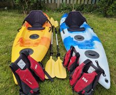 Kayaks - sit on Kayak for 1 person, 2 available, include 2 paddles & 3 Helley Hanson Life Jackets ( Size Large, Extra Small & Xx small)